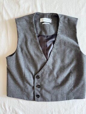 RESERVED Grey Metallic Thread Asymmetrical Button Waistcoat Vest XS